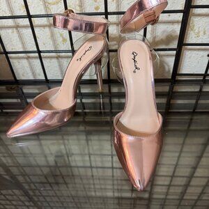 NEW NWOT Qupid PINK metallic Ankle strap High Shoes Heels CUTE 4 in heel Sz: 7